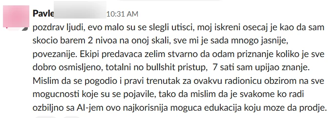 Poruka polaznika posle radionice