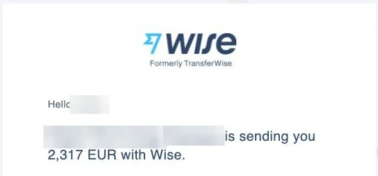 Wise obaveštenje o uplati od 2.317 evra